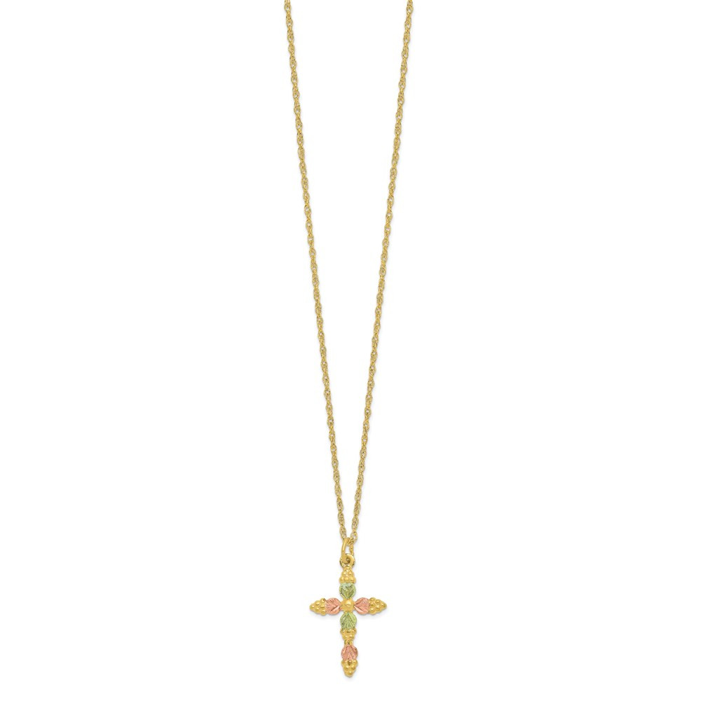 10k Tri-Color Gold Black Hills Gold Cross Necklace - length: 18