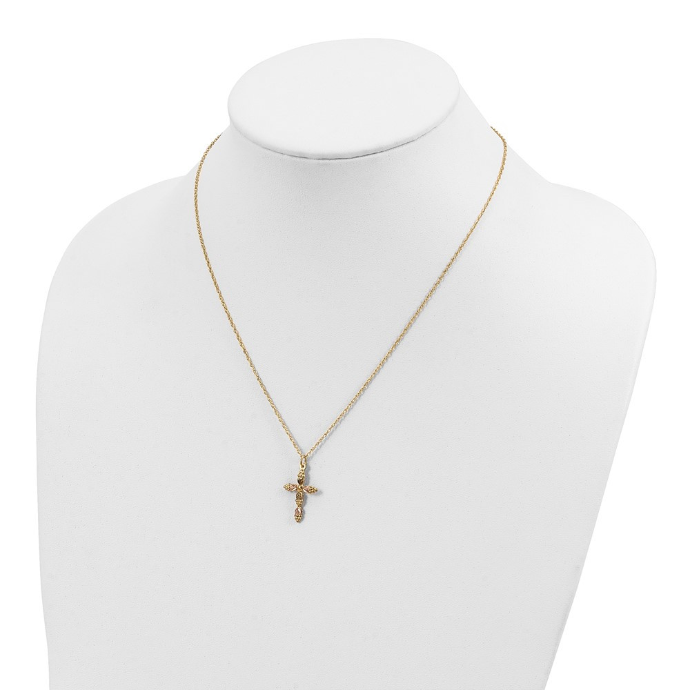 10k Tri-Color Gold Black Hills Gold Cross Necklace - length: 18