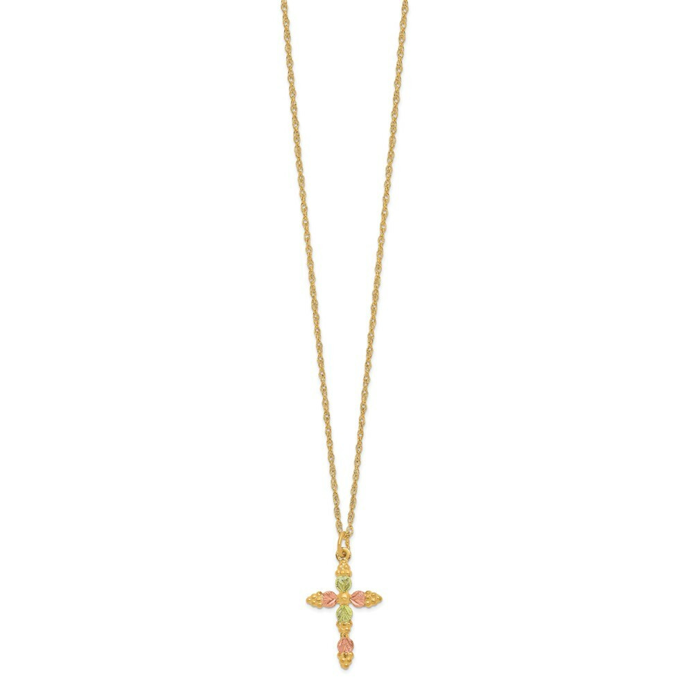 10k Tri-Color Gold Black Hills Gold Cross Necklace - length: 18