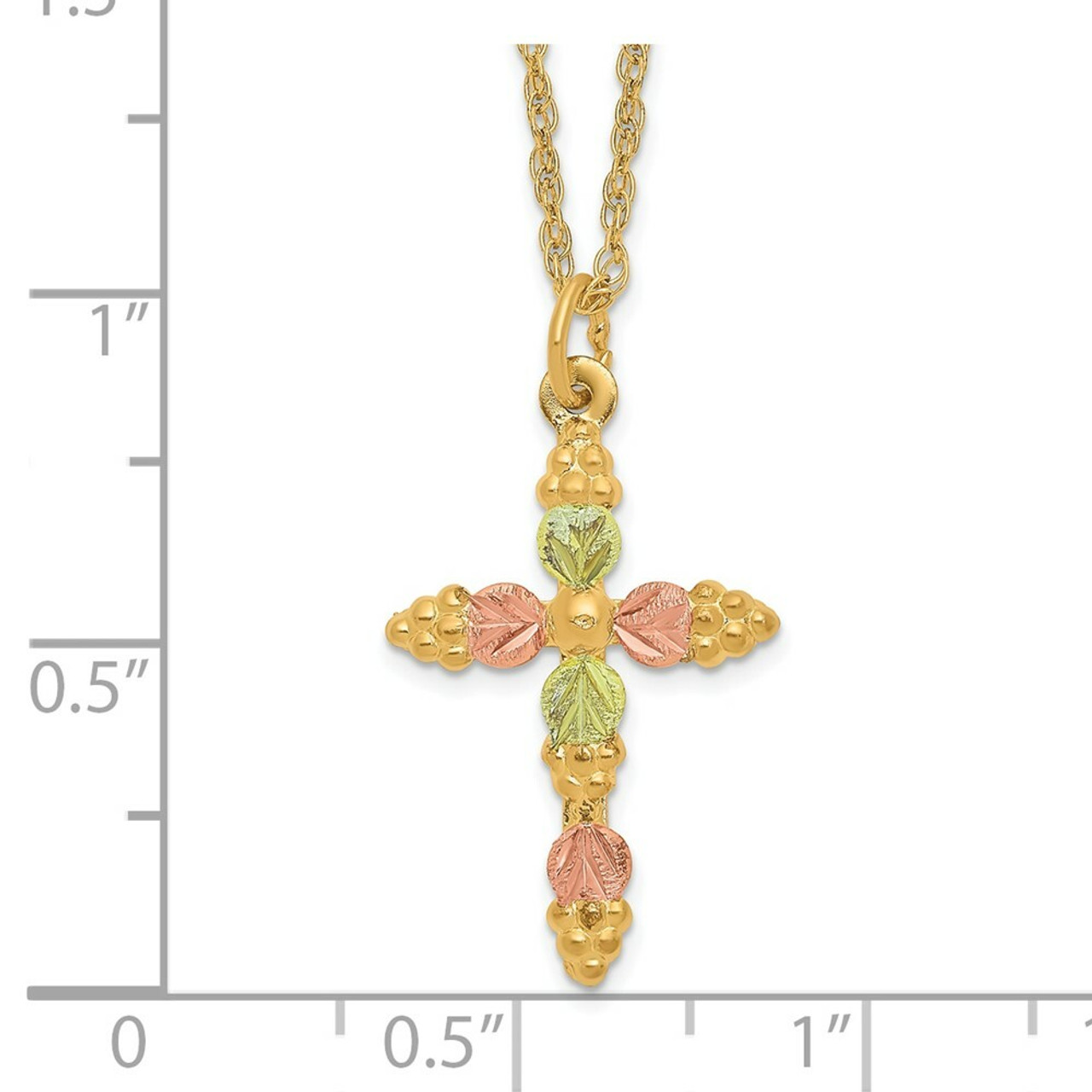 10k Tri-Color Gold Black Hills Gold Cross Necklace - length