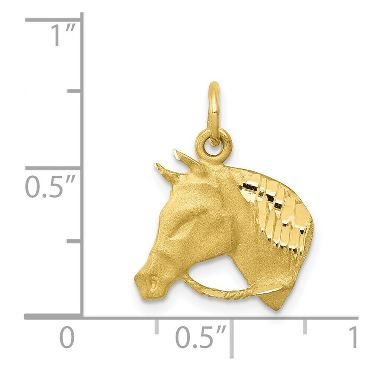 10K Yellow Gold Solid Satin Horsehead with Reins Charm - (A81-954)
