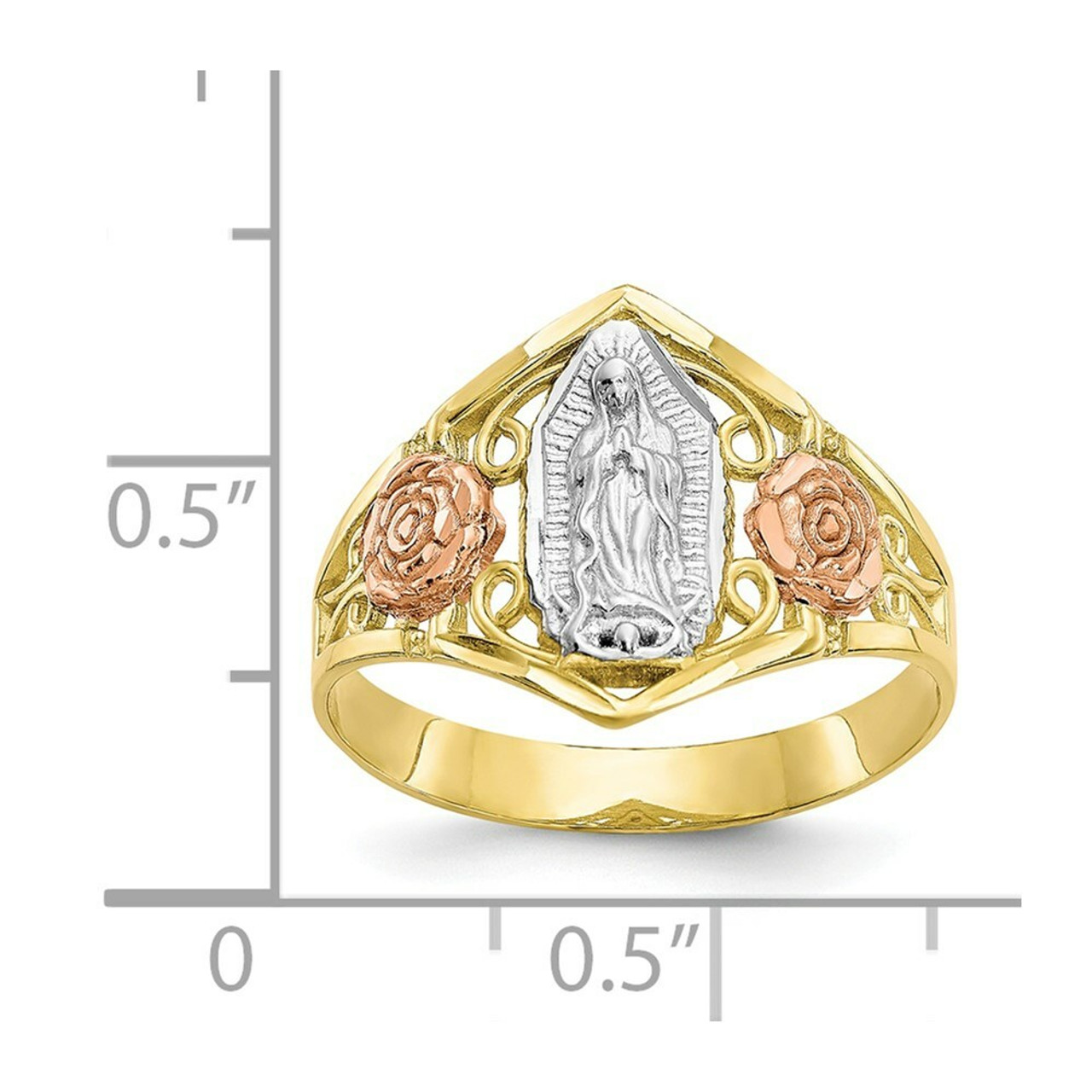 10K Two-tone Gold & Rhodium Our Lady of Guadalupe Ring - Size 6 - (B31-388)