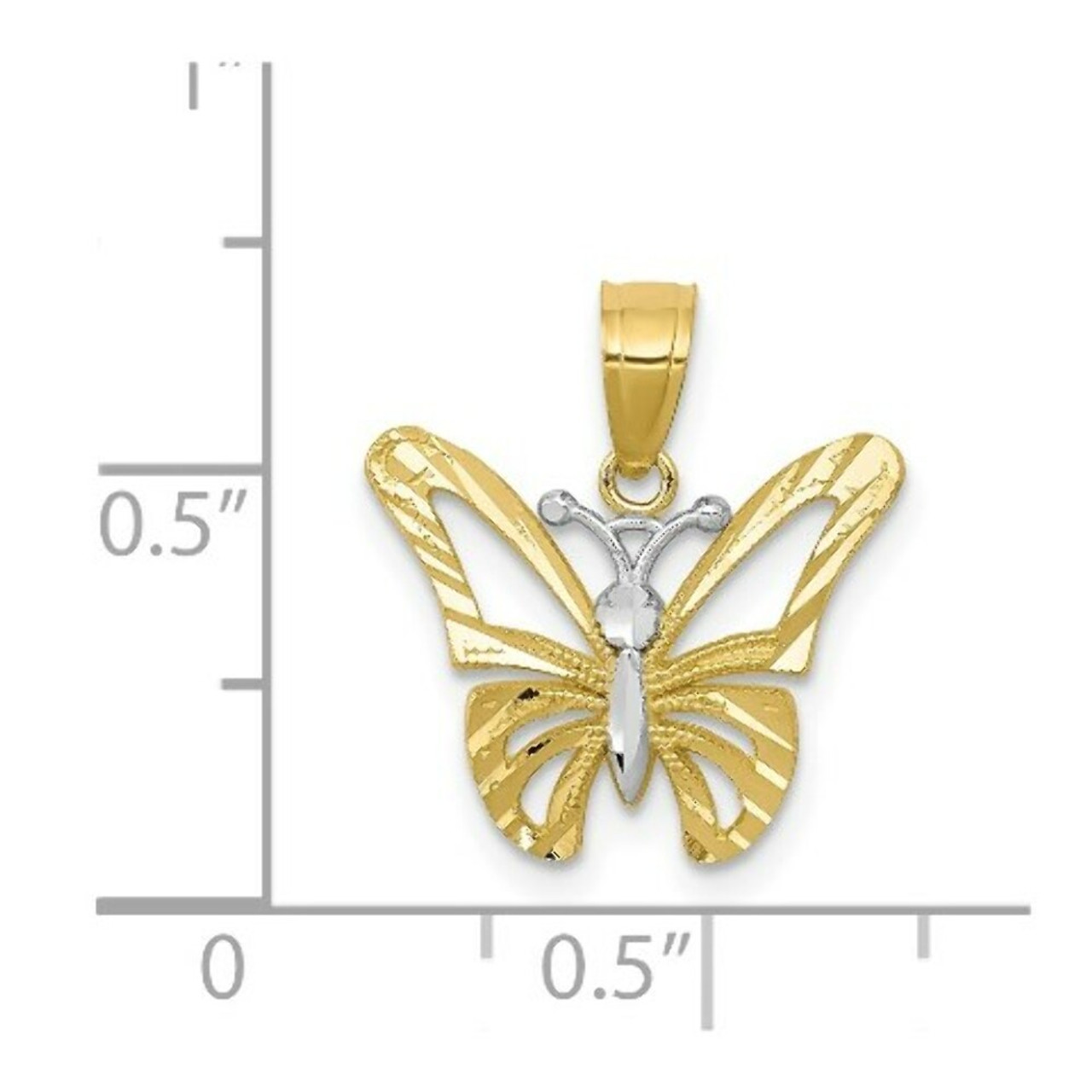 10K Yellow Gold & Rhodium Butterfly Pendant - (A82-157)