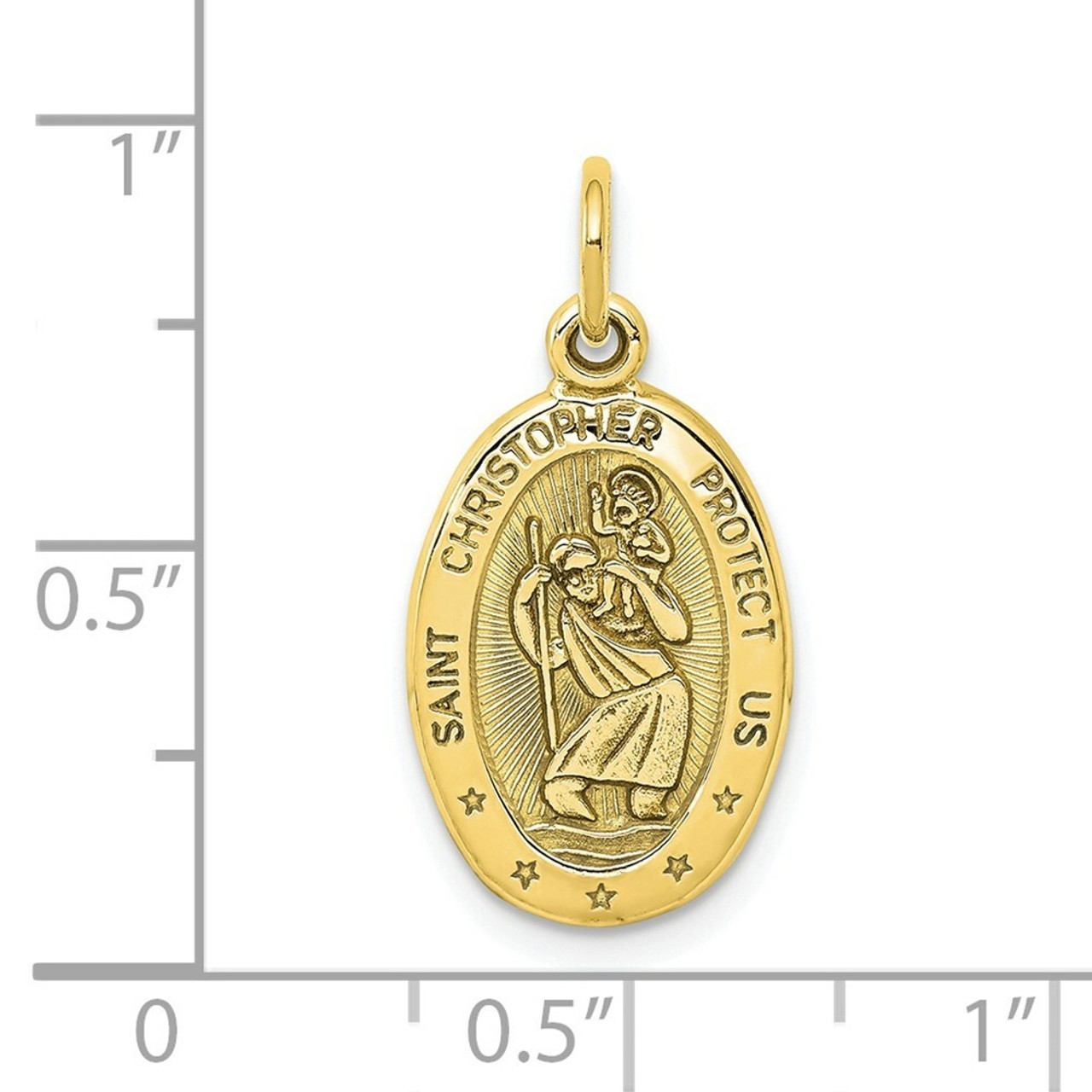 10K Yellow Gold Solid Satin Polished Saint Christopher Pendant - (A82-233)
