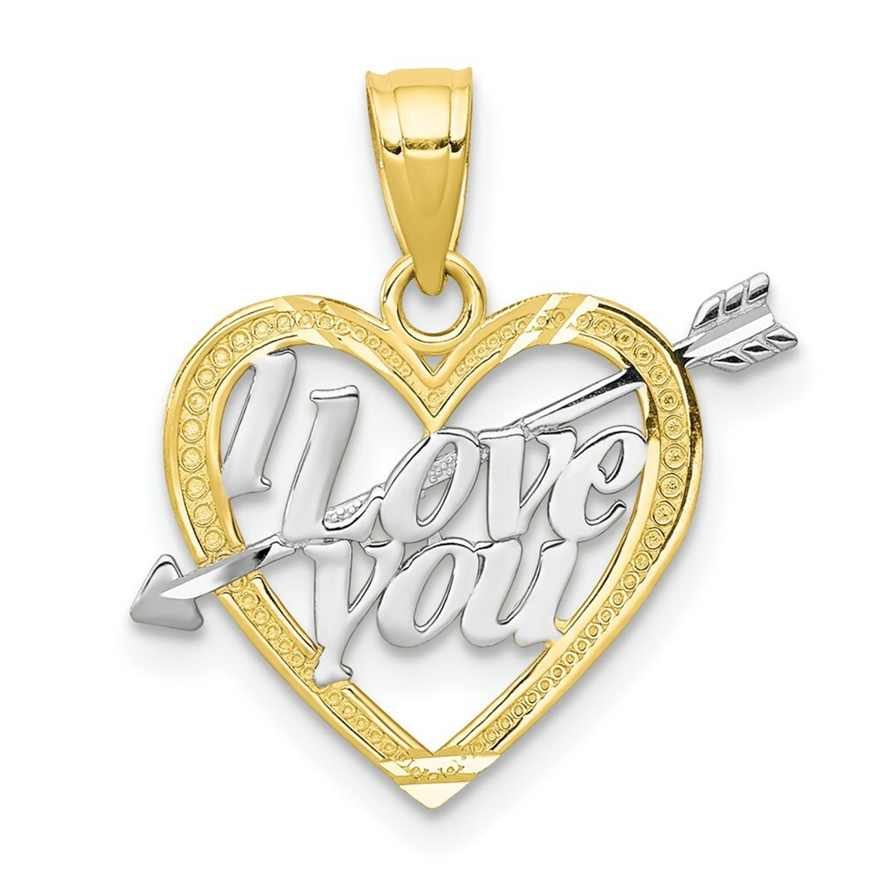 10K Yellow Gold & Rhodium I Love You Heart Charm - (A82-288)