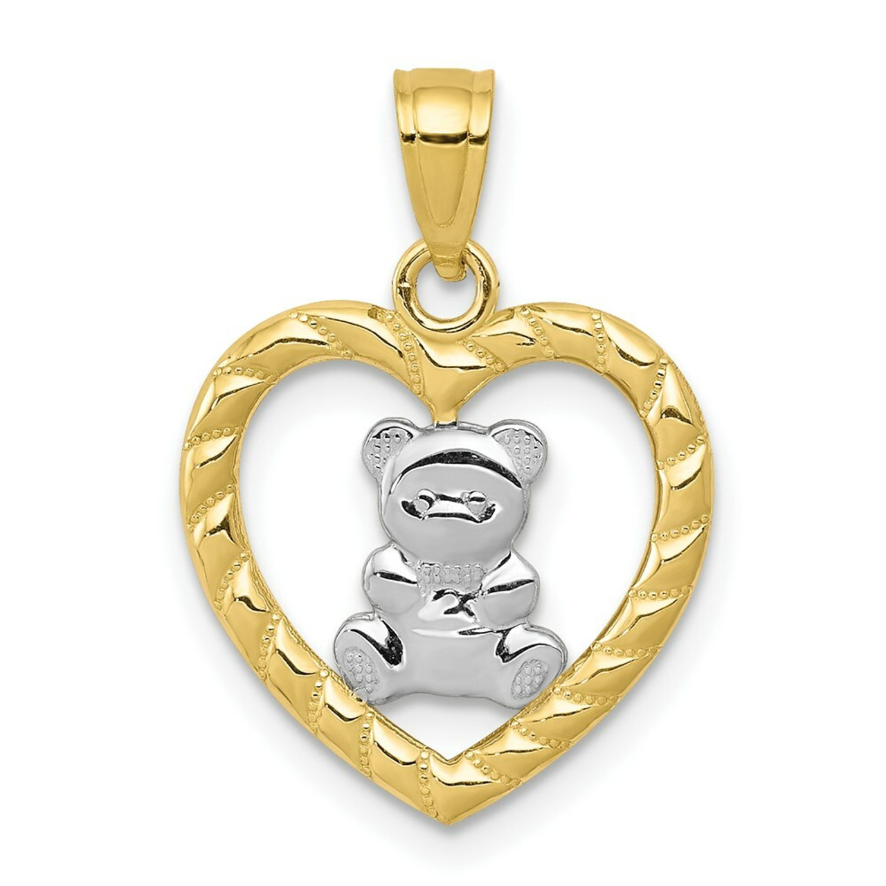 10K Yellow Gold & Rhodium Teddy Bear Heart Charm - (A82-289)