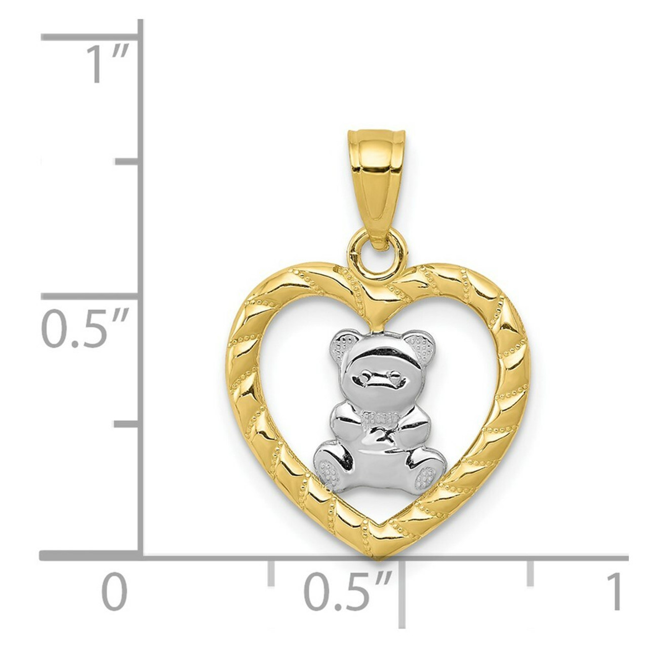 10K Yellow Gold & Rhodium Teddy Bear Heart Charm - (A82-289)