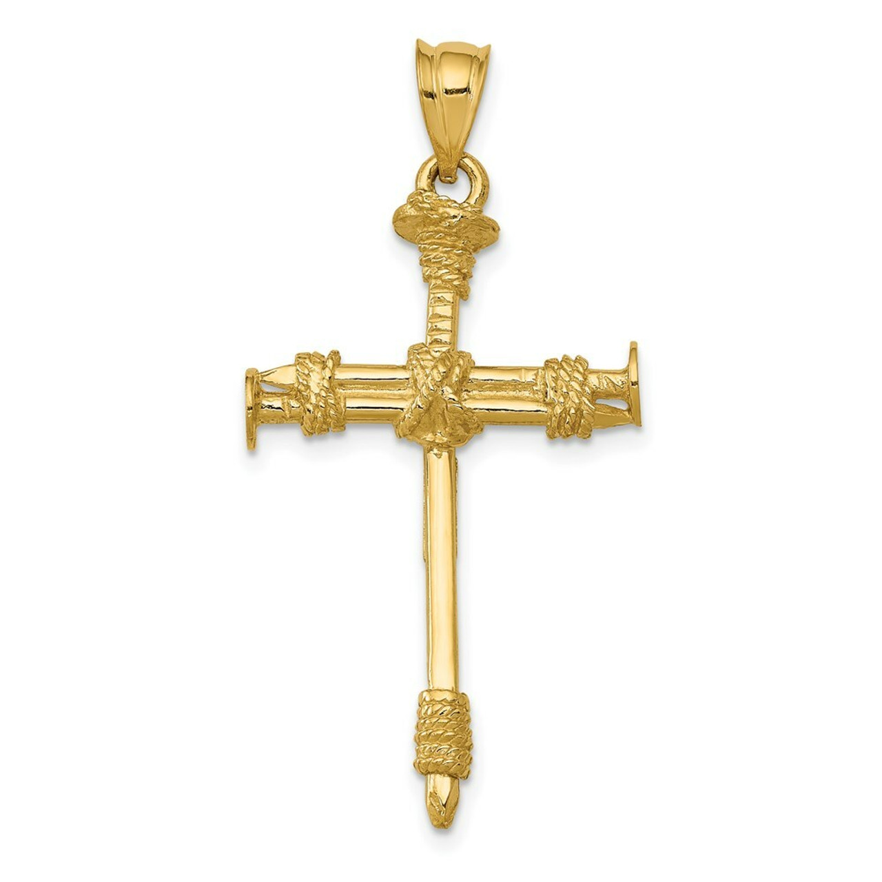 14K Yellow Gold Polished Nail Cross Pendant - (A82-290)