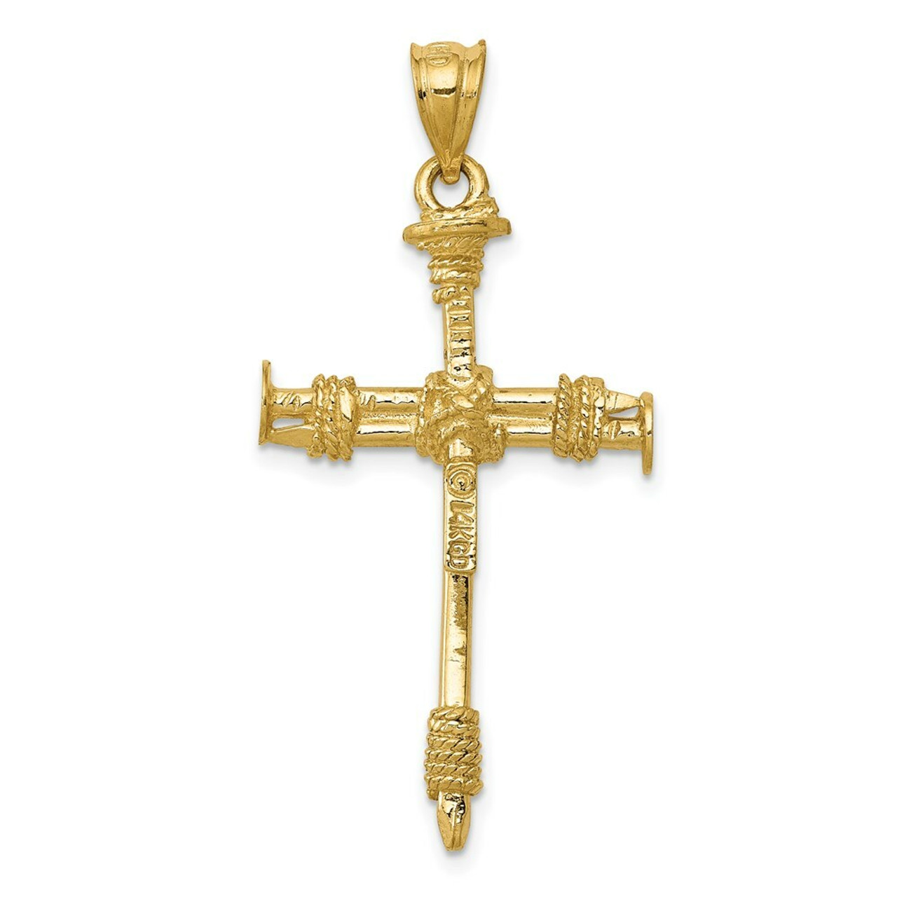 14K Yellow Gold Polished Nail Cross Pendant - (A82-290)