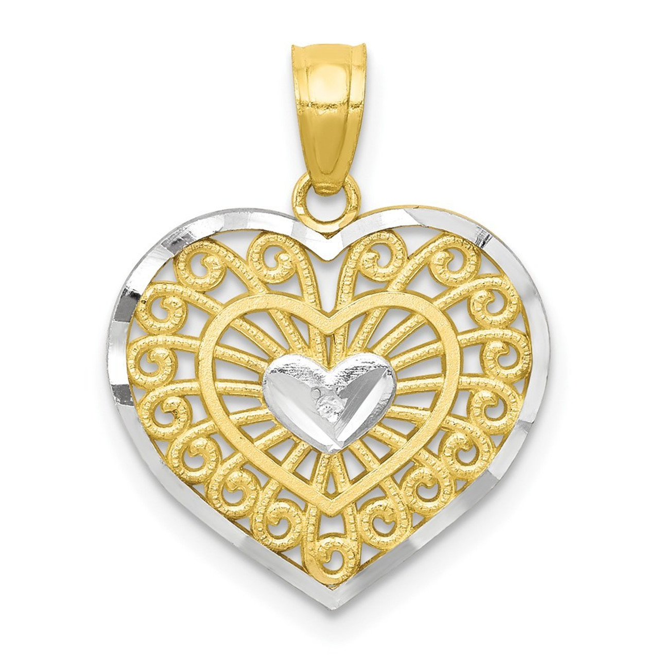 10K Yellow Gold & Rhodium Heart Charm - (A82-309)