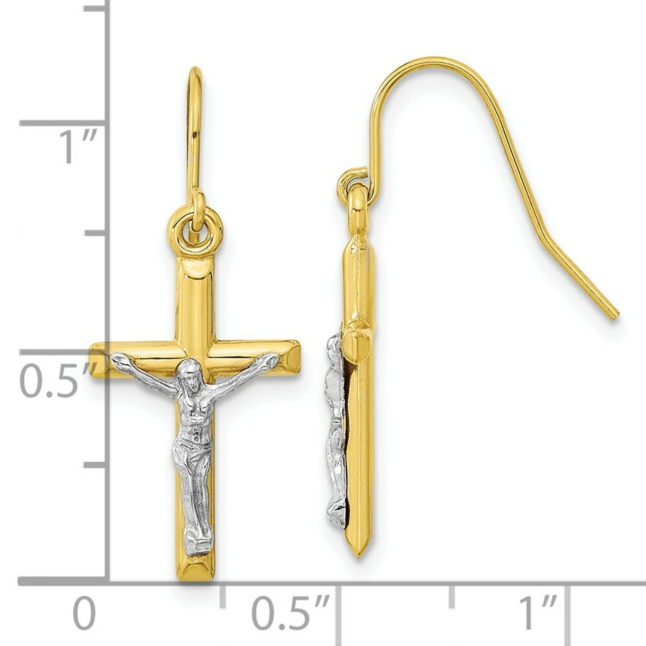 10k Two-tone Gold Polished Crucifix Earrings - (B36-234)