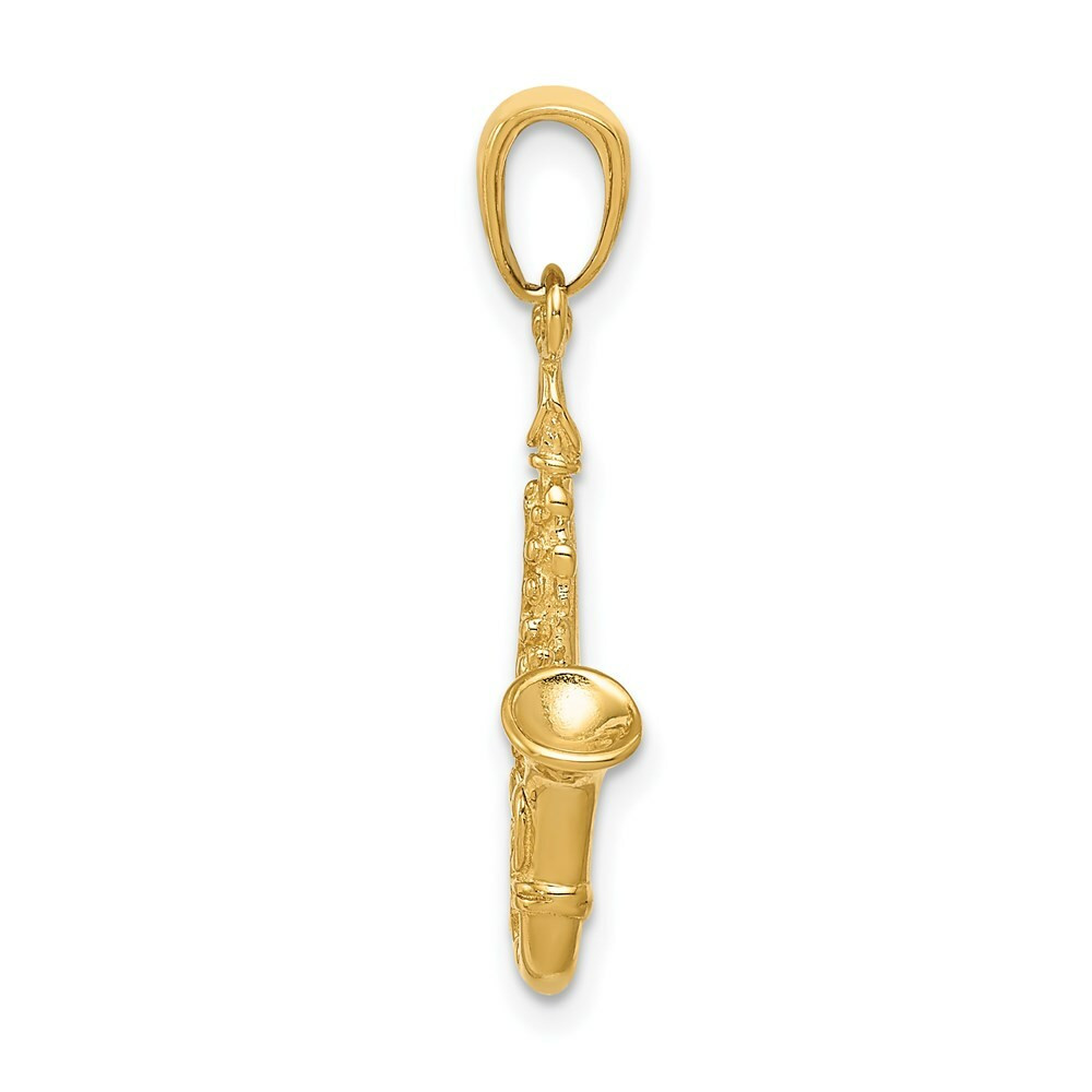 14K Yellow Gold 3-D Saxophone Pendant - (A82-333) - Roy Rose Jewelry