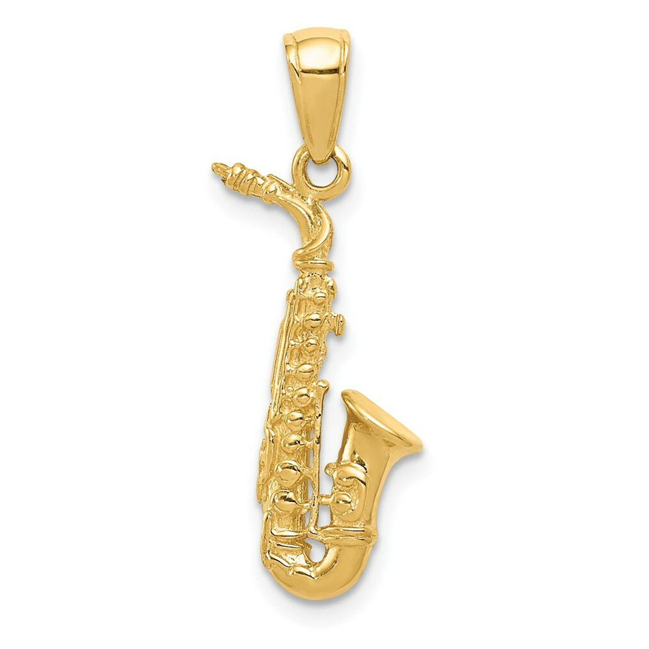 14K Yellow Gold 3-D Saxophone Pendant - (A82-333)