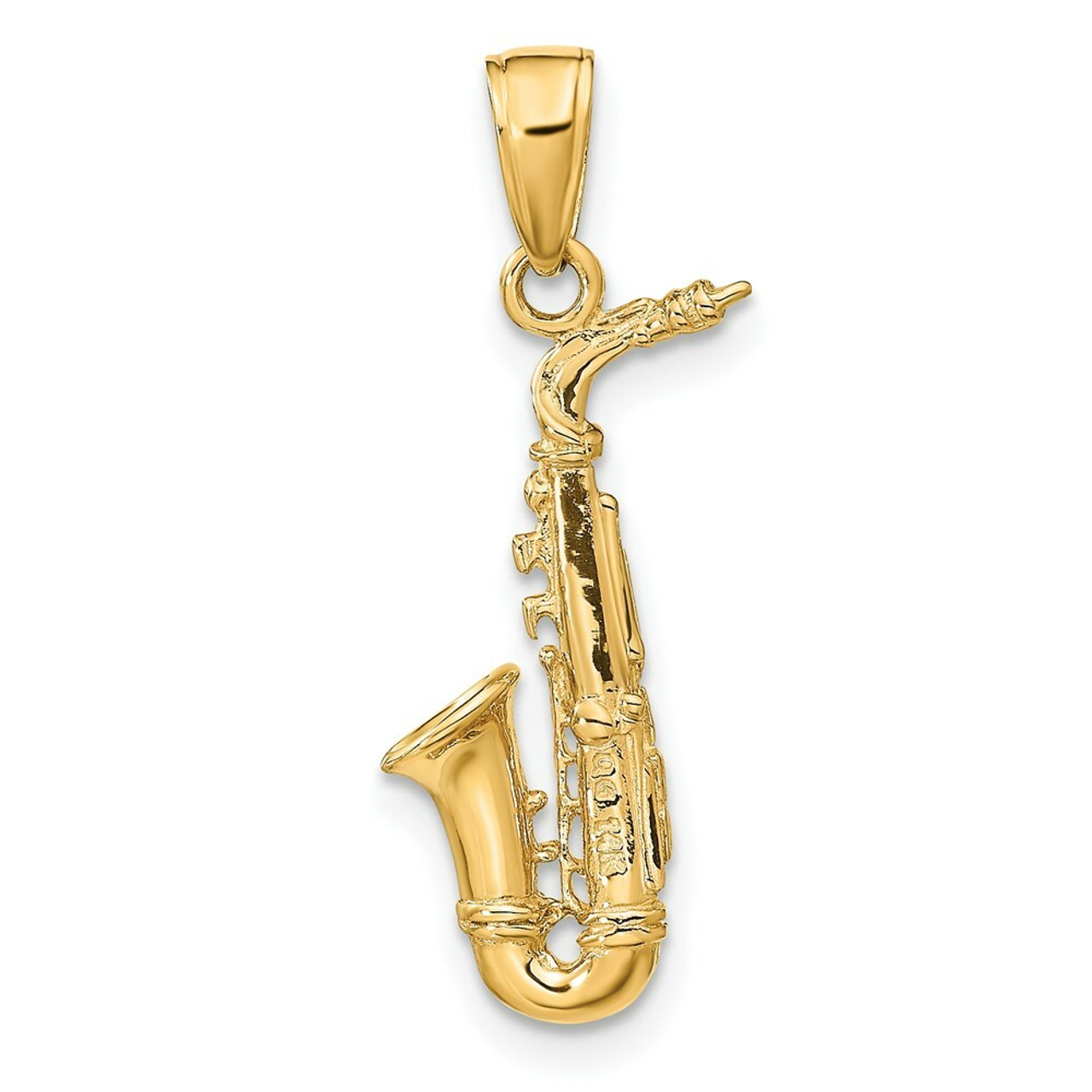 14K Yellow Gold 3-D Saxophone Pendant - (A82-333)