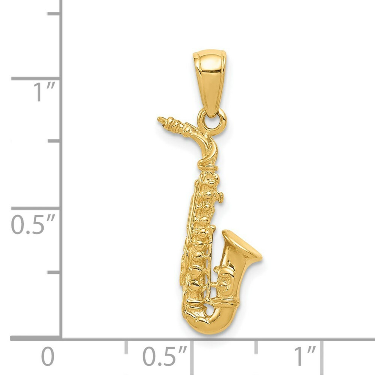 14K Yellow Gold 3-D Saxophone Pendant - (A82-333)