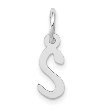 14K White Gold Small Slanted Block Initial Letter S Charm Pendant - (B13-225)