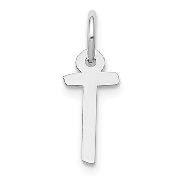 14K White Gold Small Slanted Block Initial Letter T Charm Pendant - (B13-303)