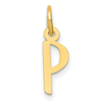 14K Yellow Gold Small Slanted Block Letter Initial P Charm Pendant - (B13-481)