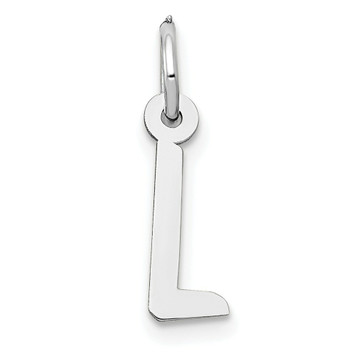 14K White Gold Small Slanted Block Initial Letter L Charm Pendant - (B13-535)