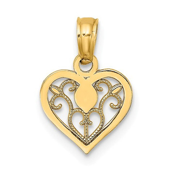 14K Yellow Gold Polished Filigree Heart Pendant - (A91-354)