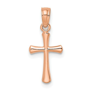 14K Rose Gold Polished Beveled Cross With Round Tips Charm Pendant - (A92-723) 14K Rose Gold Polished Beveled Cross With Round Tips Charm Pendant - (A92-723)