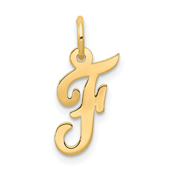 14K Yellow Gold Small Script Initial Letter F Charm Pendant - (B11-911)