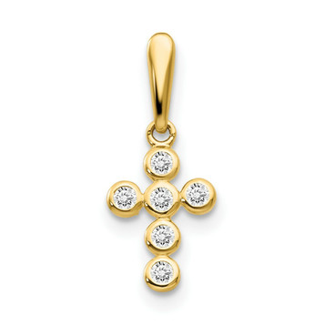 14K Yellow Gold CZ Children's Cross Pendant - (B11-916)