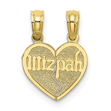 10K Yellow Gold Reversible Break apart Mizpah Heart Pendant - (A88-306)