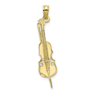 10K Yellow Gold Polished and Engraved Upright Bass Charm Pendant - (A88-430)
