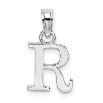 10K White Gold Polished R Block Initial Charm Pendant - (A88-432) 10K White Gold Polished R Block Initial Charm Pendant - (A88-432)
