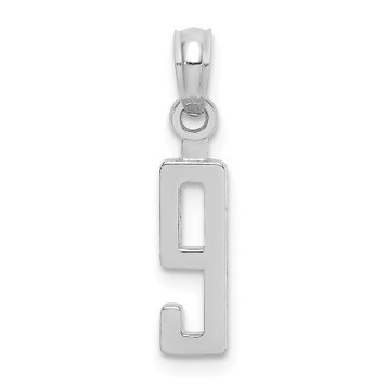 10K White Gold Number 9 Block Charm Pendant - (A88-820) 10K White Gold Number 9 Block Charm Pendant - (A88-820)