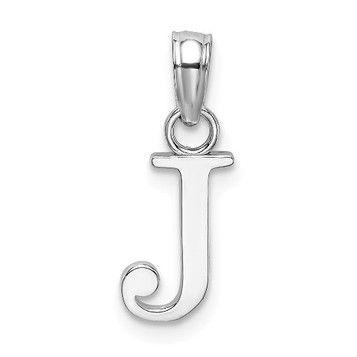 14K White Gold Polished J Block Initial Charm Pendant - (A90-186)