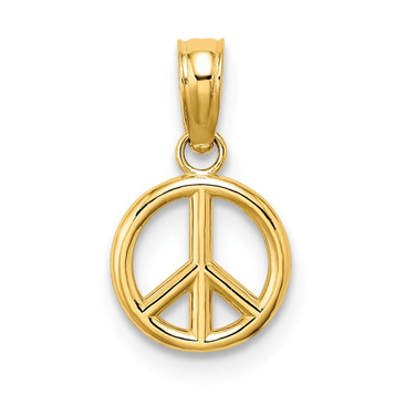 14K Yellow Gold 3-D Peace Symbol Charm Pendant - (A91-692)