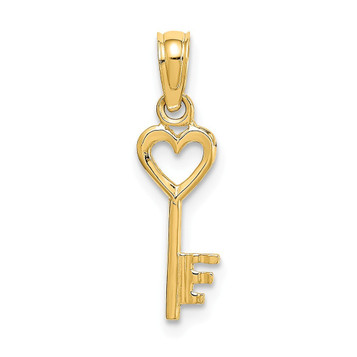 14K Yellow Gold Key With Heart Sweet 16 Charm Pendant - (A92-168