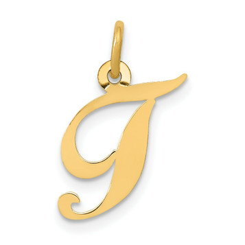 14K Yellow Gold Small Fancy Script Initial Letter T Charm - (B13-526)