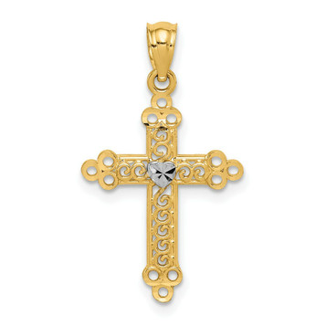 14K Yellow Gold Two-tone Budded Cross Pendant - (A83-272) 14K Yellow Gold Two-tone Budded Cross Pendant - (A83-272)