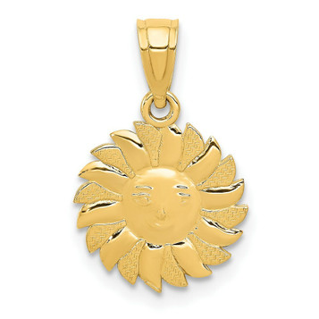 14K Yellow Gold Polished Sun with Face Pendant - (A84-162)