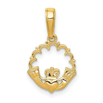 14K Yellow Gold Polished Claddagh Pendant 18mm length - (A84-721) 14K Yellow Gold Polished Claddagh Pendant 18mm length - (A84-721)