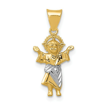 14K Yellow Gold Two-tone Diamond-cut Polished Baby Jesus Pendant - (A87-128) 14K Yellow Gold Two-tone Diamond-cut Polished Baby Jesus Pendant - (A87-128)