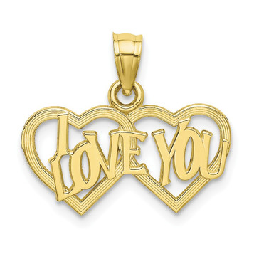 10K Yellow Gold Polished and Textured I Love You Double Heart Pendant - (A88-488) 10K Yellow Gold Polished and Textured I Love You Double Heart Pendant - (A88-488)