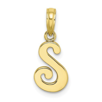 10K Yellow Gold Polished S Script Initial Charm Pendant - (A89-125)