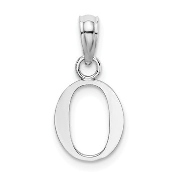 14K White Gold Polished O Block Initial Charm Pendant - (A90-280)