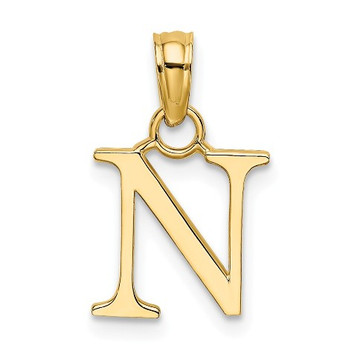 14K Yellow Gold Polished N Block Initial Charm Pendant - (A90-904)
