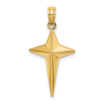 14K Yellow Gold 2-D Polished Triangle Tipped Cross Charm Pendant - (A92-869) 14K Yellow Gold 2-D Polished Triangle Tipped Cross Charm Pendant - (A92-869)