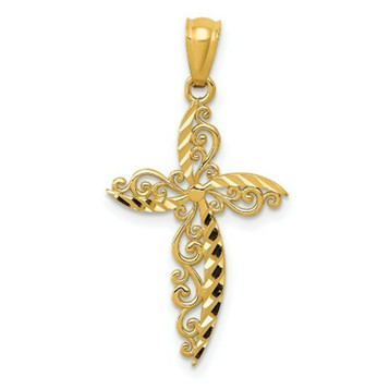 14K Yellow Gold Scroll Design Cross Pendant - (A97-976) 14K Yellow Gold Scroll Design Cross Pendant - (A97-976)