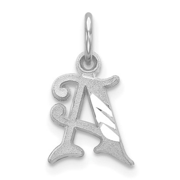 14K White Gold Diamond-cut Initial Letter A Charm Pendant - (A98-431)
