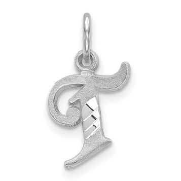 14K White Gold Diamond-cut Initial Letter T Charm Pendant - (A98-586)