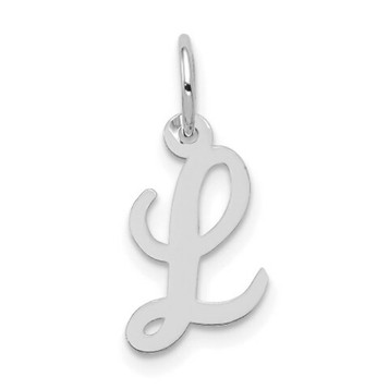 14K White Gold Small Script Letter Initial L Charm Pendant - (B11-988)