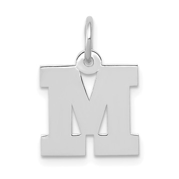 14K White Gold Small Block Initial Letter M Charm Pendant - (B13-252)