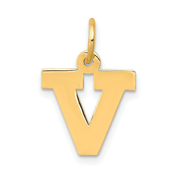14K Yellow Gold Small Block Initial Letter V Charm Pendant - (B13-373) 14K Yellow Gold Small Block Initial Letter V Charm Pendant - (B13-373)